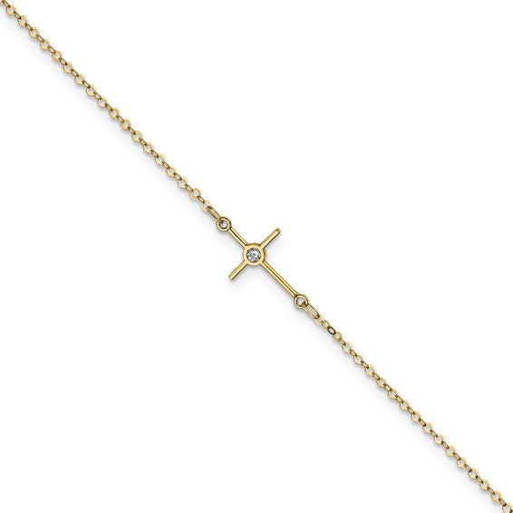 14k Yellow Gold Polished CZ Cross Bracelet