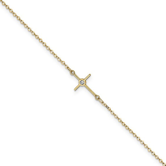 14k Yellow Gold Polished CZ Cross Bracelet