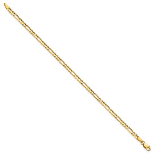 14k Yellow Gold Concave Open Figaro Link Bracelet - 3 mm