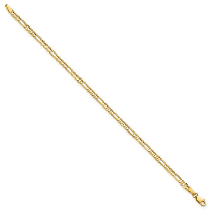14k Yellow Gold Concave Open Figaro Link Bracelet - 3 mm