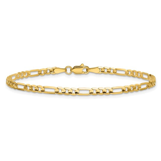 14k Yellow Gold Concave Open Figaro Link Bracelet - 3 mm