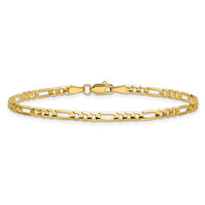 14k Yellow Gold Concave Open Figaro Link Bracelet - 3 mm
