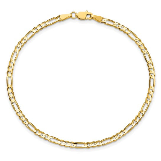 14k Yellow Gold Concave Open Figaro Link Bracelet - 3 mm