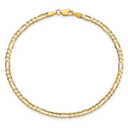 14k Yellow Gold Concave Open Figaro Link Bracelet - 3 mm