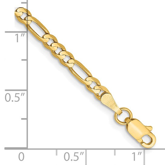 14k Yellow Gold Concave Open Figaro Link Bracelet - 3 mm