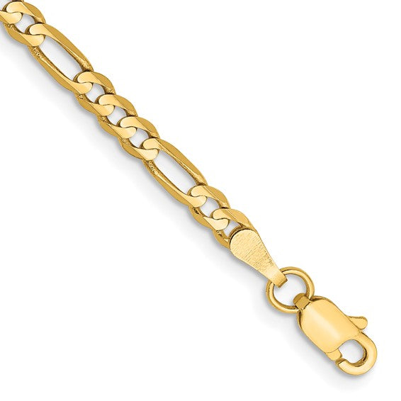 14k Yellow Gold Concave Open Figaro Link Bracelet - 3 mm