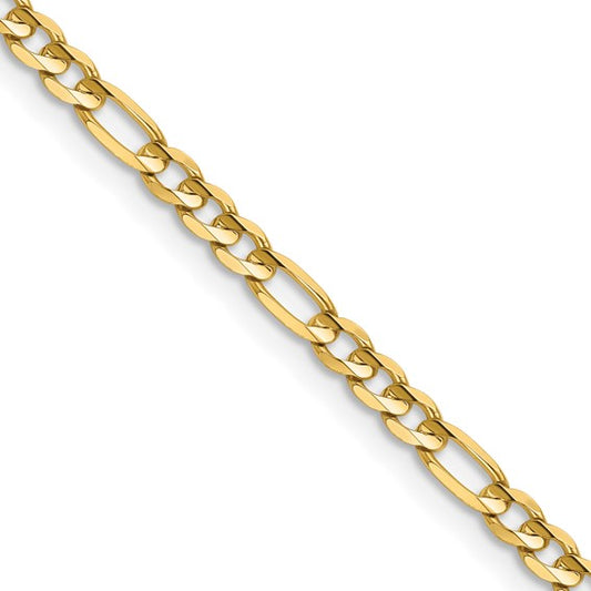 14k Yellow Gold Concave Open Figaro Chain - 3.00 mm
