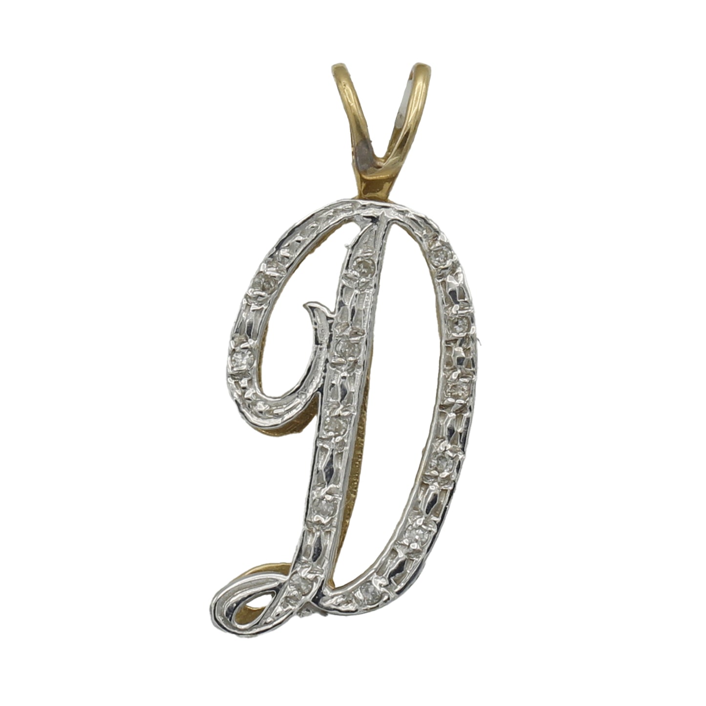 14k Yellow Gold Large Double-Plated Diamond Initial "D" Charm Pendant