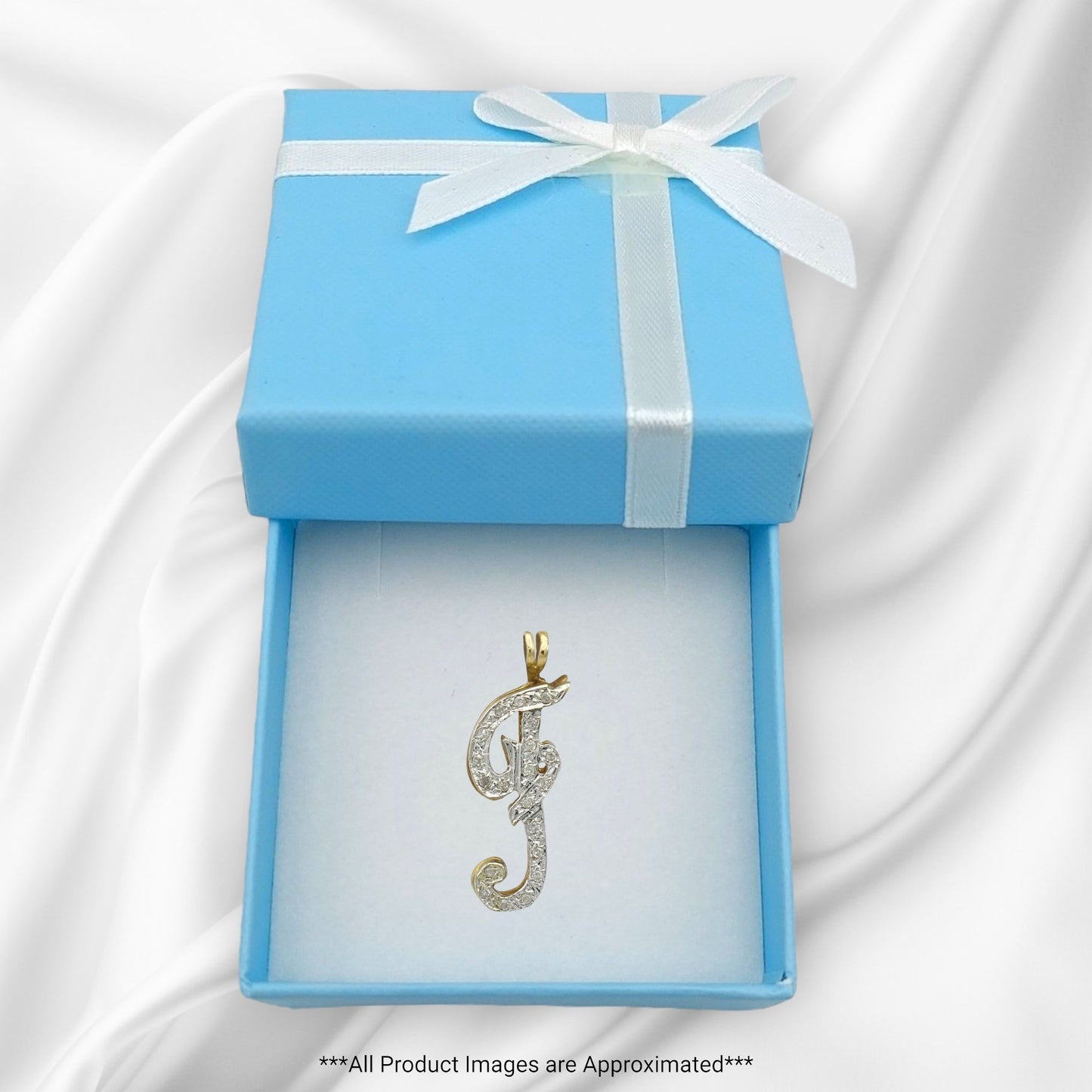 14k Yellow Gold Large Double-Plated Diamond Initial "F" Charm Pendant