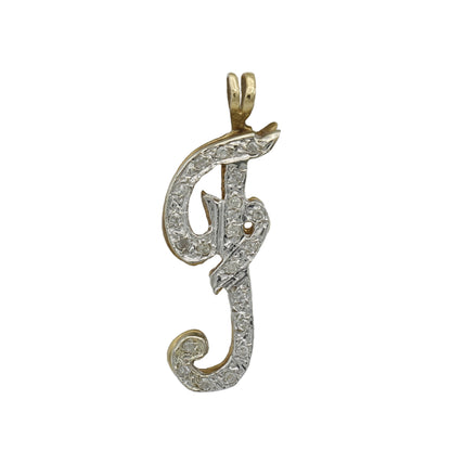 14k Yellow Gold Large Double-Plated Diamond Initial "F" Charm Pendant