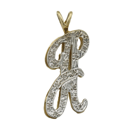 14k Yellow Gold Large Double-Plated Diamond Initial "H" Charm Pendant