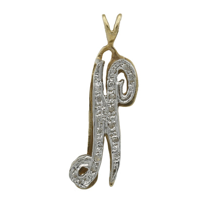 14k Yellow Gold Large Double-Plated Diamond Initial "N" Charm Pendant