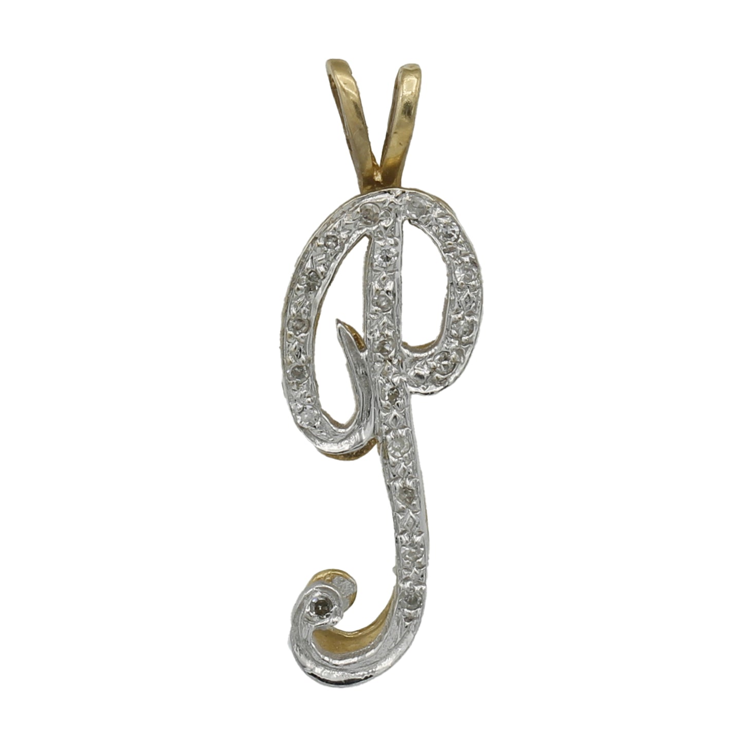 14k Yellow Gold Large Double-Plated Diamond Initial "P" Charm Pendant