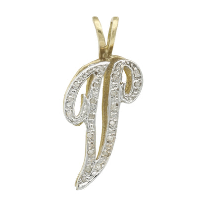 14k Yellow Gold Large Double-Plated Diamond Initial "V" Charm Pendant