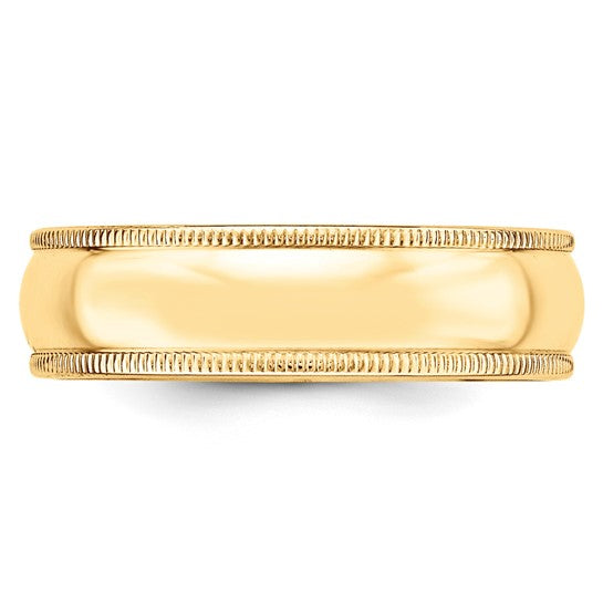 14k Milgrain Half Round Standard Wedding Bands - 6.00 mm