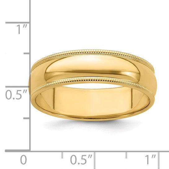 14k Milgrain Half Round Standard Wedding Bands - 6.00 mm