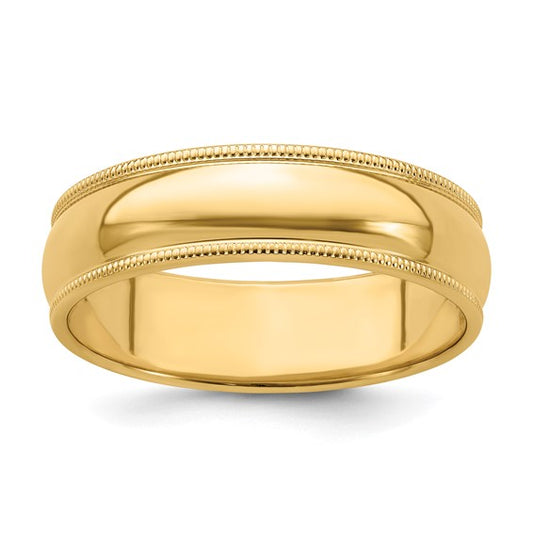 14k Milgrain Half Round Standard Wedding Bands - 6.00 mm