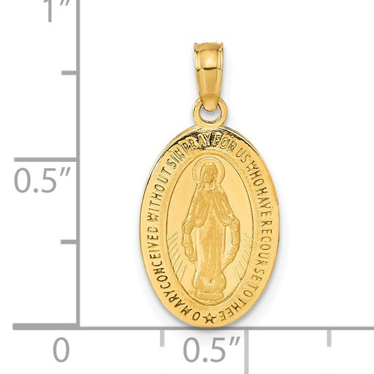 14k Yellow Gold Oval Polished & Satin Miraculous Medallion - 21.5 mm