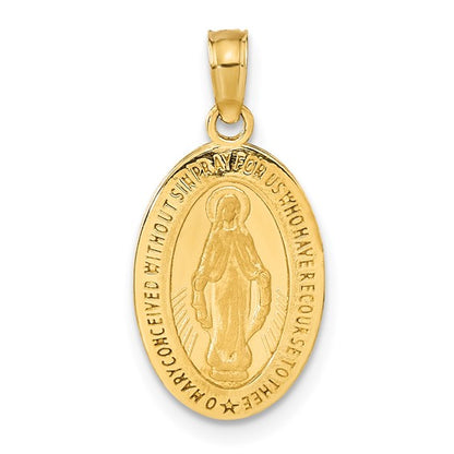 14k Yellow Gold Oval Polished & Satin Miraculous Medallion - 21.5 mm
