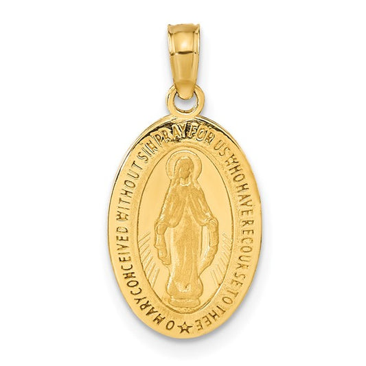 14k Yellow Gold Oval Polished & Satin Miraculous Medallion - 21.5 mm