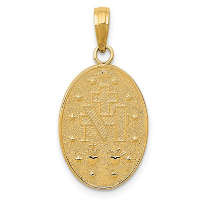 14k Yellow Gold Oval Polished & Satin Miraculous Medallion - 26 mm