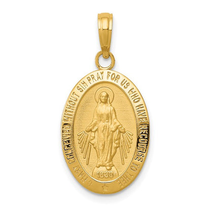 14k Yellow Gold Oval Polished & Satin Miraculous Medallion - 26 mm