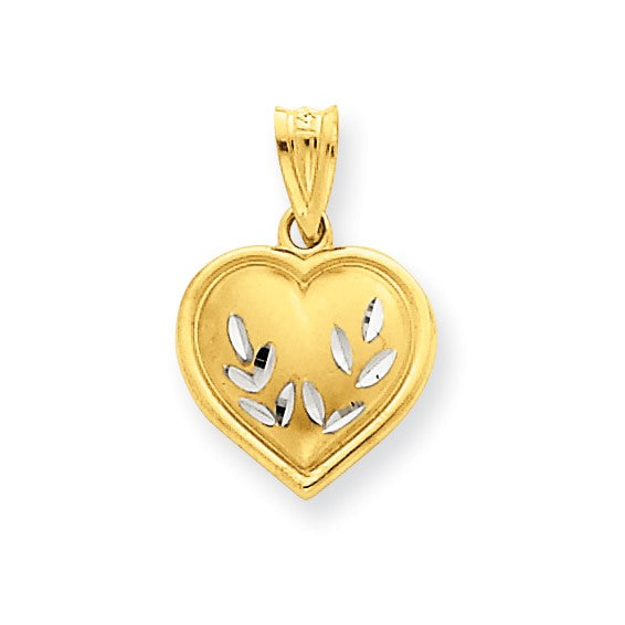 14k Yellow Gold Diamond-Cut Heart Charm Pendant