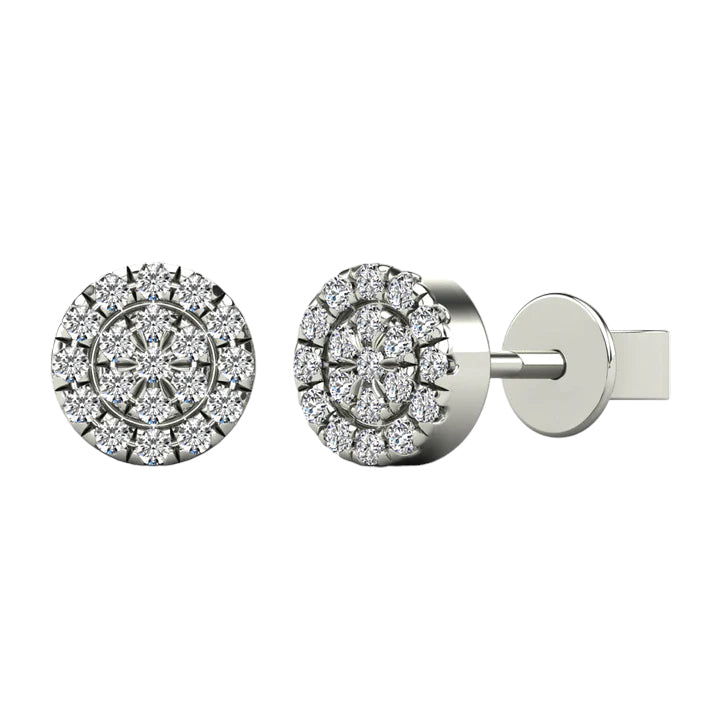 14k 2-Row Cluster Diamond Stud Earrings - 0.11ct TDW