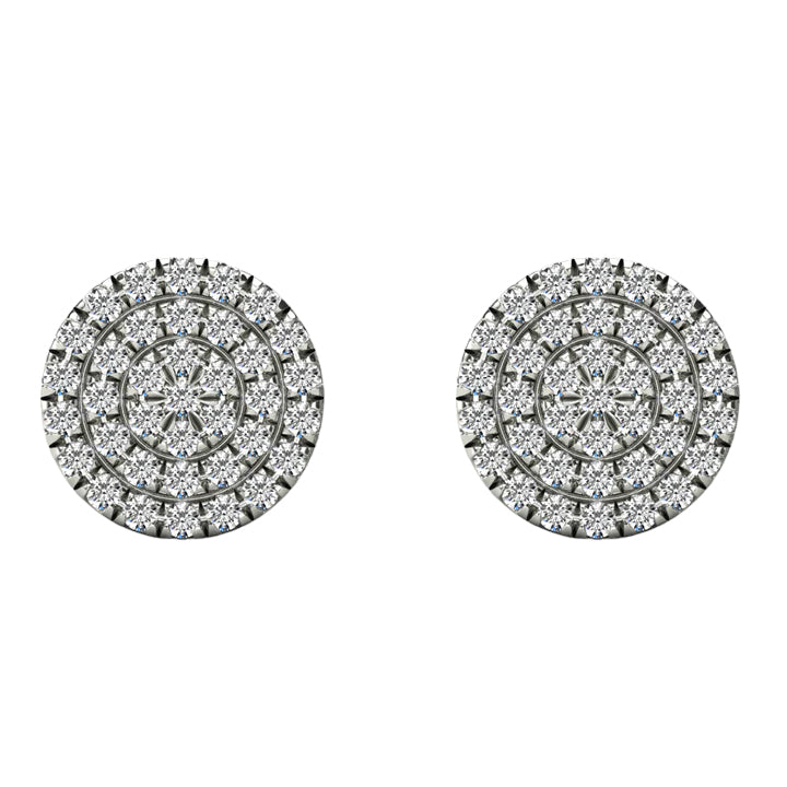 14k 3-Row Cluster Diamond Stud Earrings - 0.22ct TDW