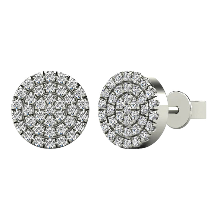 14k 3-Row Cluster Diamond Stud Earrings - 0.22ct TDW