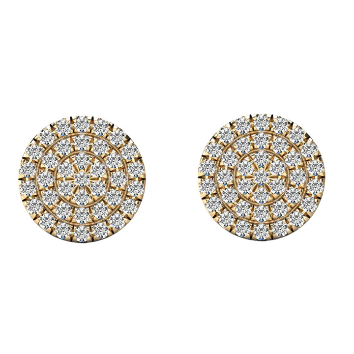 14k 3-Row Cluster Diamond Stud Earrings - 0.22ct TDW