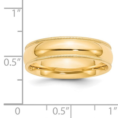 14k Milgrain Half Round Comfort Fit Wedding Bands - 6.00 mm