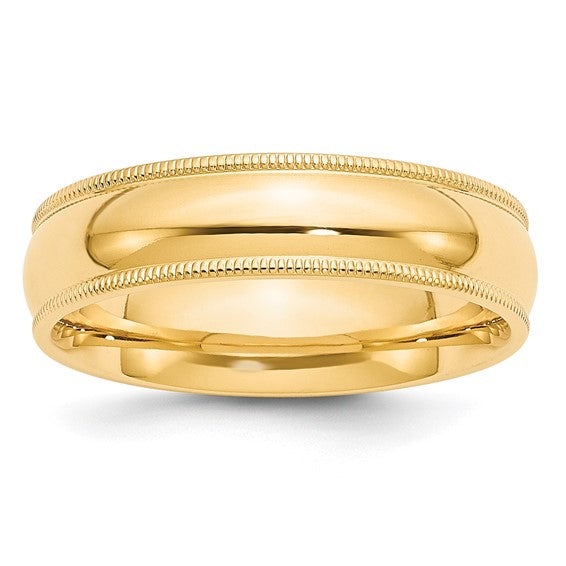 14k Milgrain Half Round Comfort Fit Wedding Bands - 6.00 mm