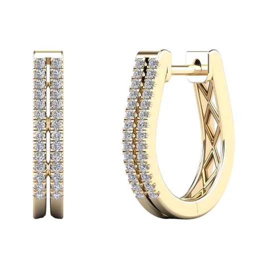 14k Gold Oval Double-Row Diamond Huggie Earrings - 0.18ct TDW