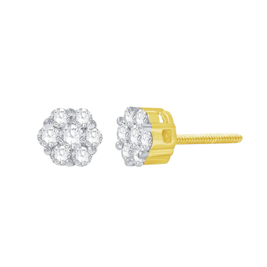 14k Cluster Diamond Stud Earrings - 0.74ct TDW