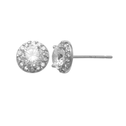 14k CZ Halo Stud Earrings