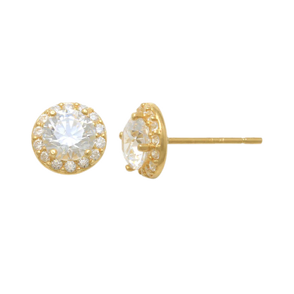 14k CZ Halo Stud Earrings