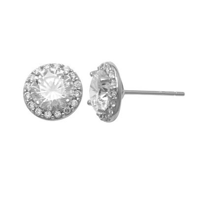 14k CZ Halo Stud Earrings