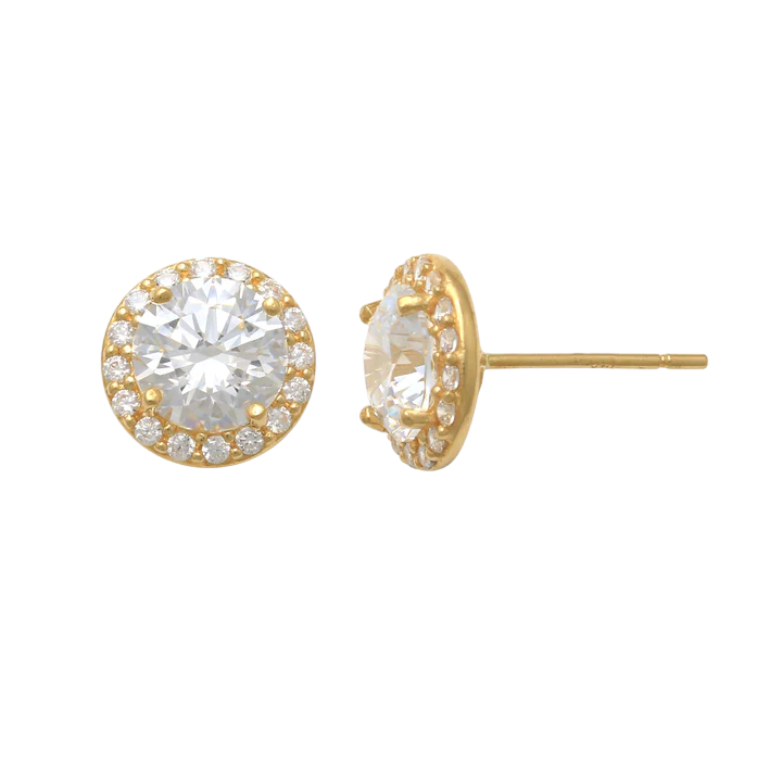 14k CZ Halo Stud Earrings