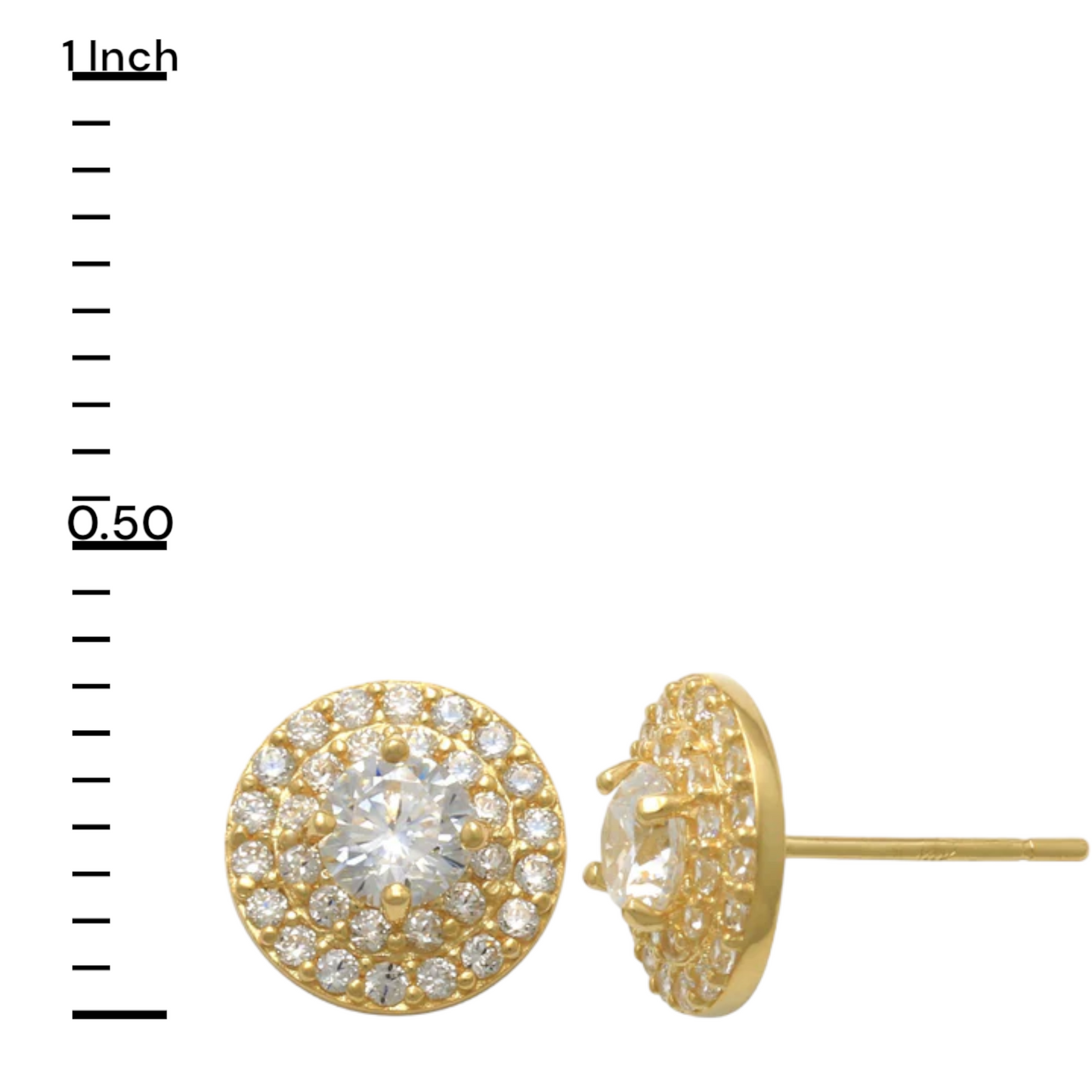 14k CZ Double Row Halo Stud Earrings