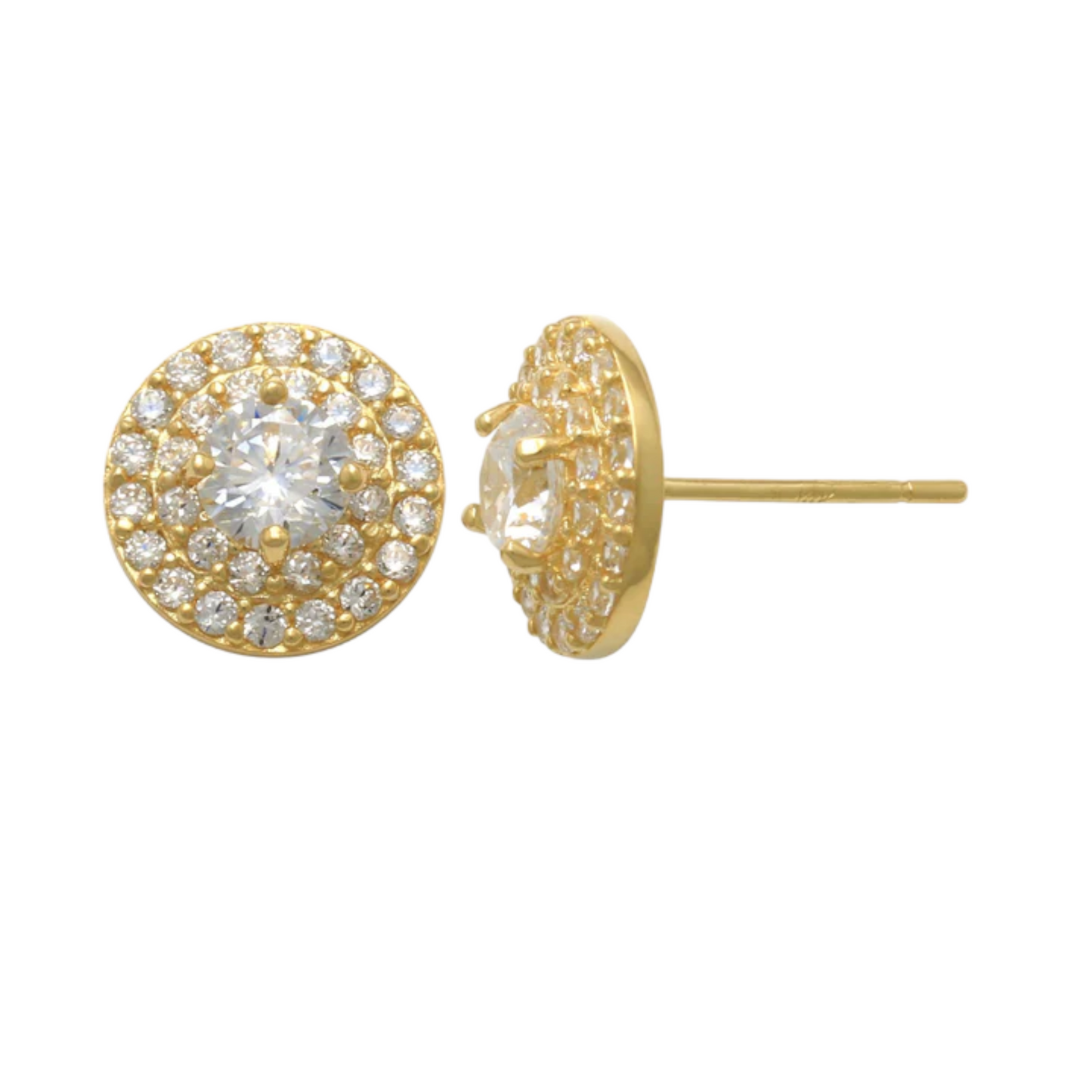 14k CZ Double Row Halo Stud Earrings