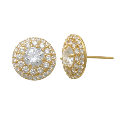 14k CZ Double Row Halo Stud Earrings