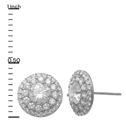 14k CZ Double Row Halo Stud Earrings