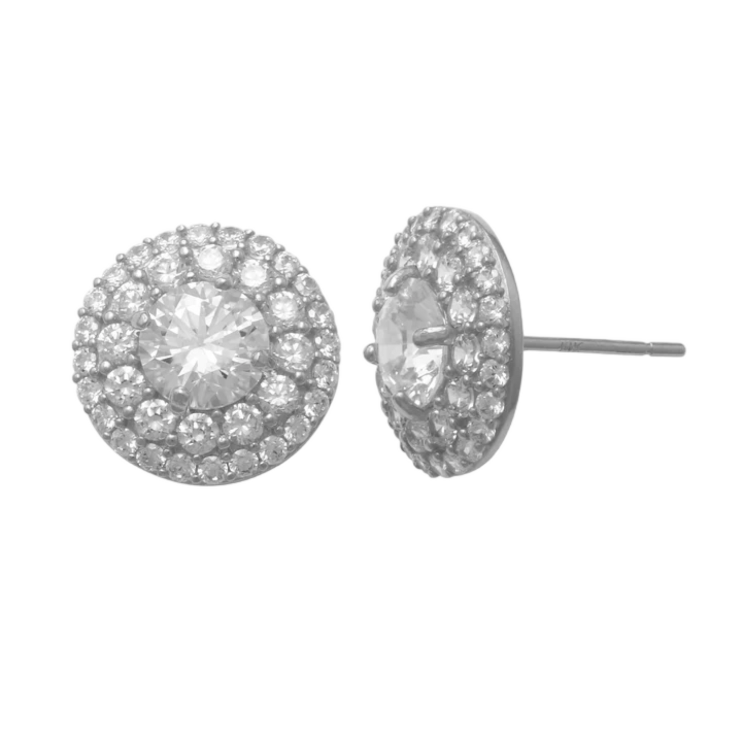 14k CZ Double Row Halo Stud Earrings