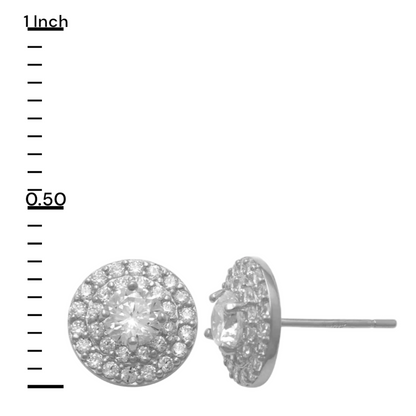 14k CZ Double Row Halo Stud Earrings