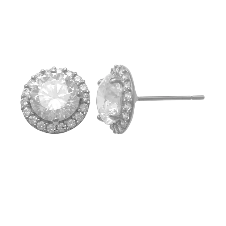 14k CZ Halo Stud Earrings