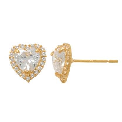 14k CZ Heart Stud Earrings