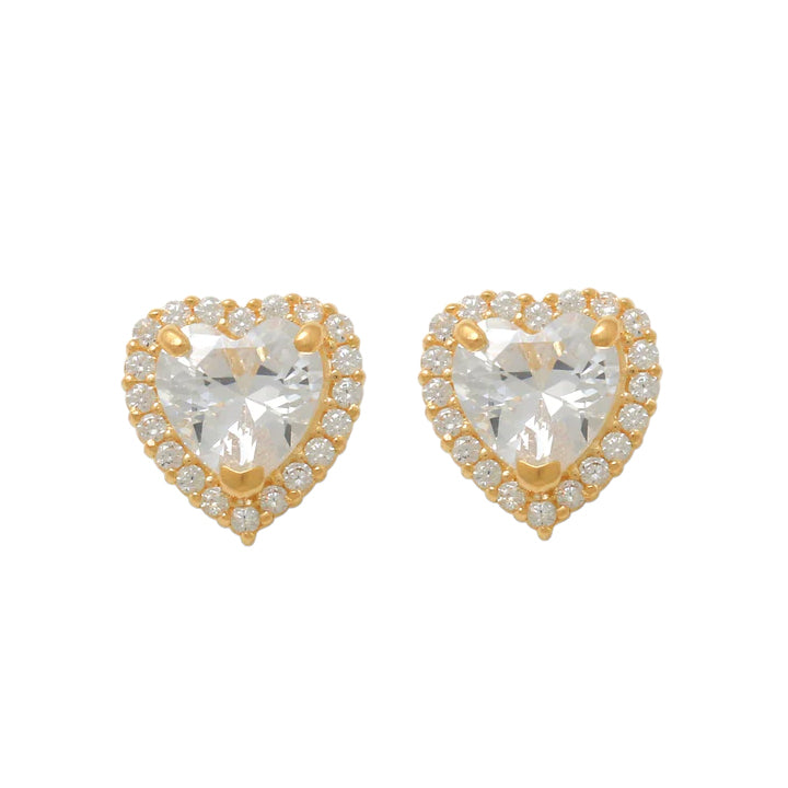 14k CZ Heart Stud Earrings