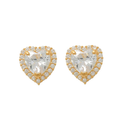 14k CZ Heart Stud Earrings