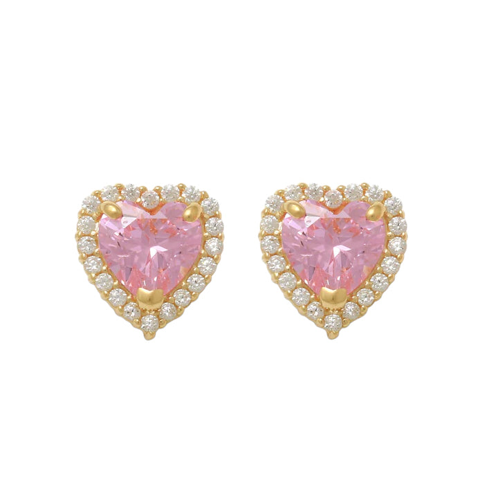 14k CZ Heart Stud Earrings